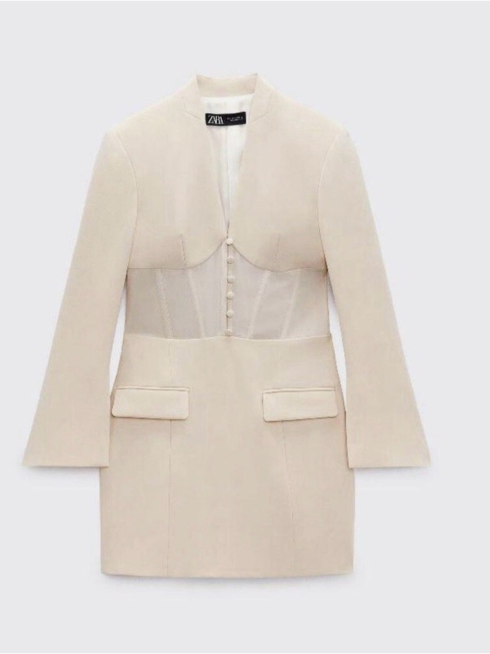 Zara Cream Corset Blazer Dress with Button Front